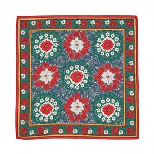 Ginnie Johansen 100% Silk Scarf Red Poinsettia Christmas Design 35" Square